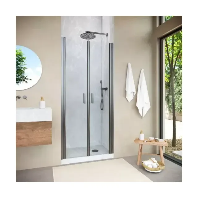 Дверь в душевой проем E2P NOVO h2000 120 11 01 профиль оружейная сталь стекло прозрачное