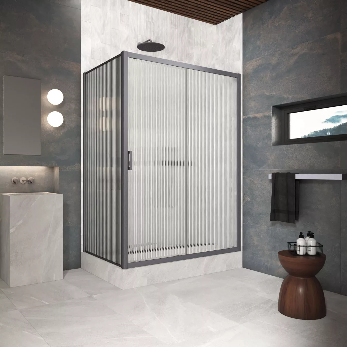 Душевой уголок ZP+ZPV Protec 155*100 06 Moru, профиль GunMetal, стекло Moru