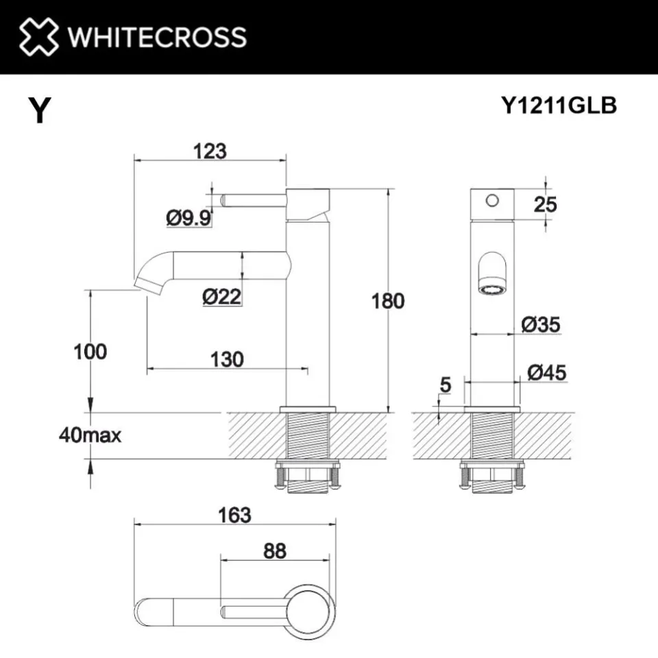 Смеситель Whitecross Y1211GLB для раковины брашированное золото