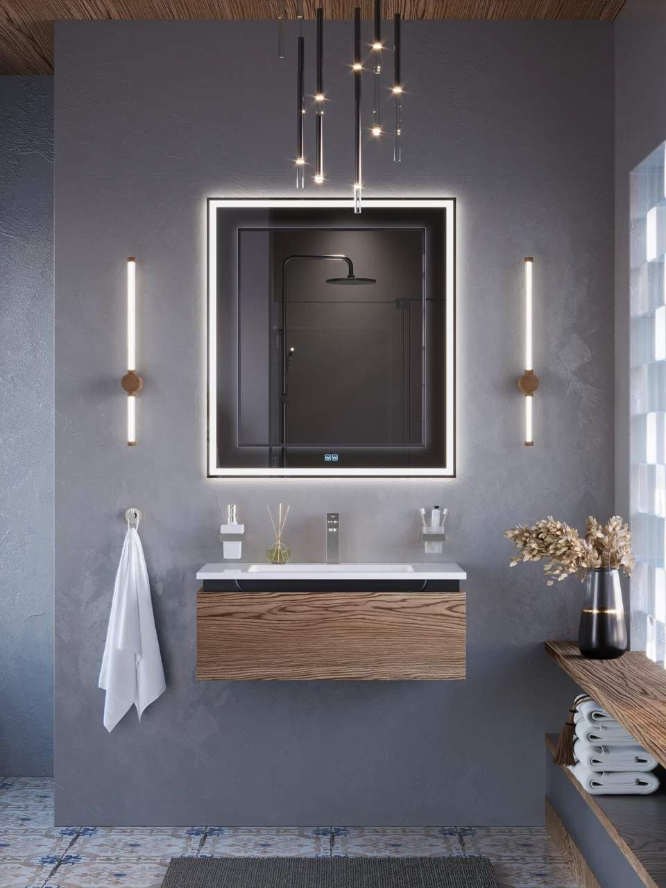 Зеркало со встроенной и контурной подсветками CEZARES CZR-SPC-RELAX-800-900-LED-TCH-GR