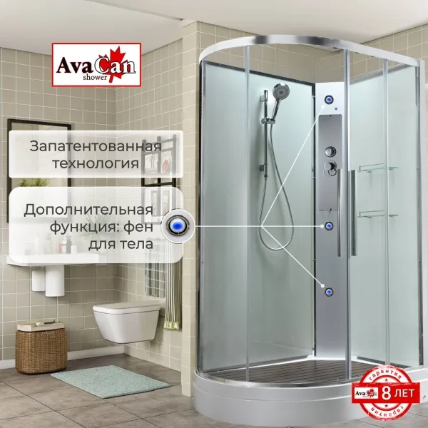 AvaCan Душевая кабина EM2812RNT без крыши прозрачная