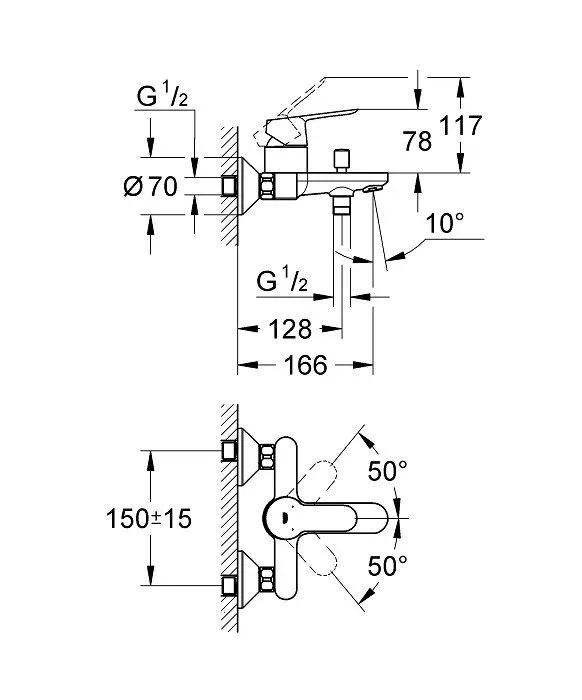 Смеситель Grohe BauEdge 23334000 для ванны и душа без душевых аксессуаров