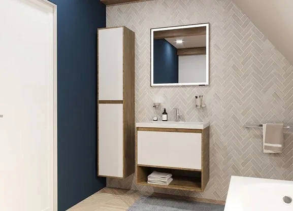 Тумба с раковиной Эстет Monaco Wood 60 1 ящик белая/дуб рустикальный ФР-00010681