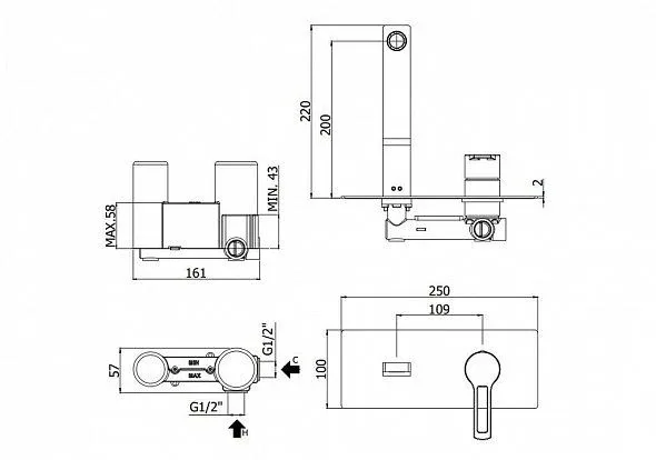 Смеситель Paffoni Ringo RIN105NO для раковины скрытый монтаж черный матовый