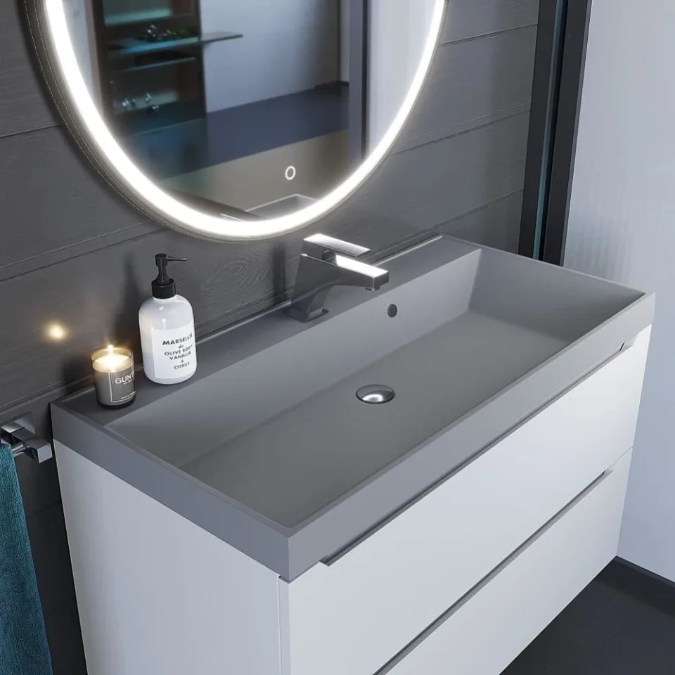 Встраиваемая раковина Uperwood Classic Quartz 90*45 серая матовая, бетон