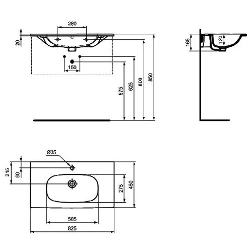 Встраиваемая раковина Ideal Standard Tesi 82*45