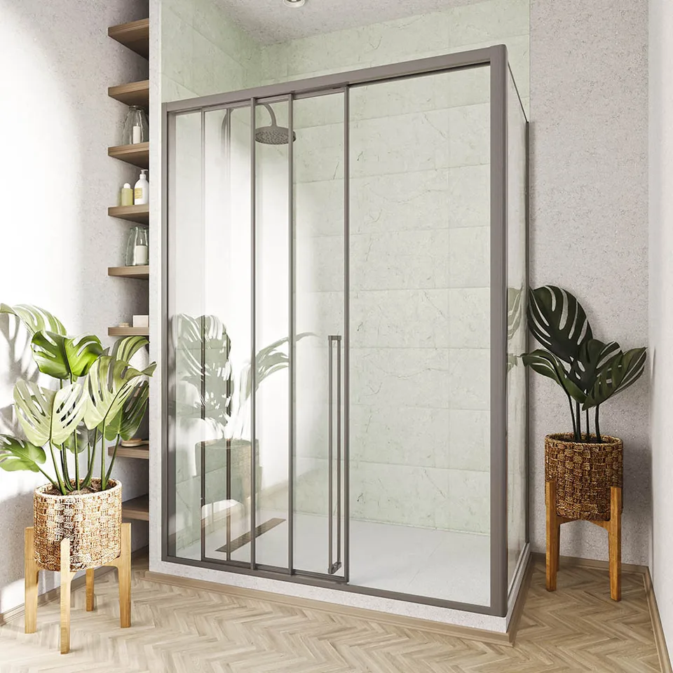 Боковая панель Veconi Premium Prato SP GR, 800x2000, брашированный графит, стекло прозрачное