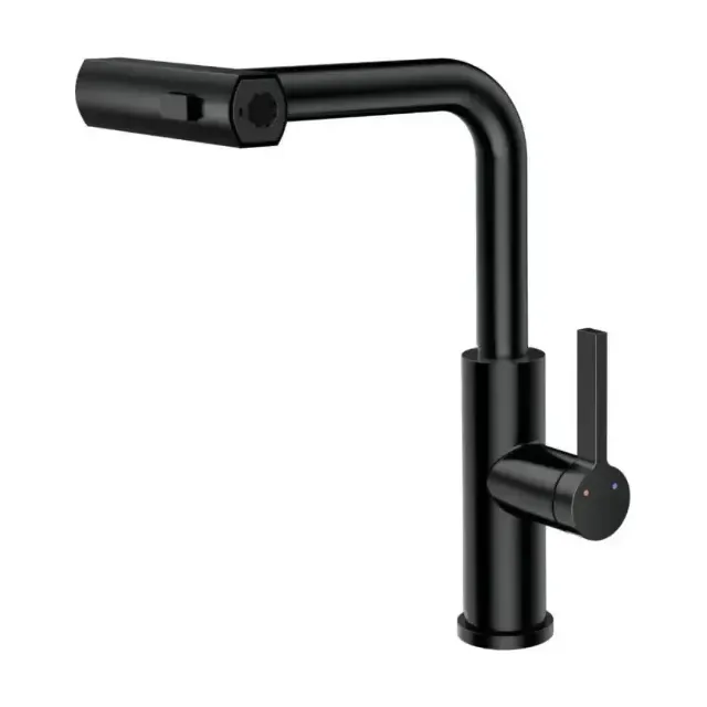 Смеситель Rush Tinos TI3732-18Black для кухни с мультифункциональным выдвижным изливом черный матовый