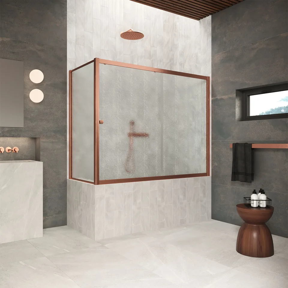 Шторка на ванну Vegas-Glass ZV+ZVF Protec 165×70×140 см, медь брашированная, стекло шиншилла