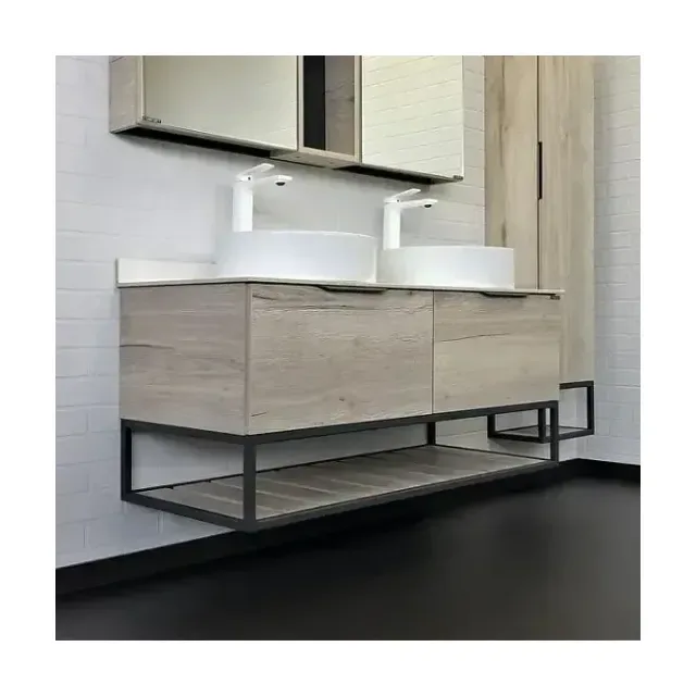 Тумба с раковиной Comforty Порто 120-2 дуб дымчатый с белой столешницей (c двумя раковинами Comforty 9110)