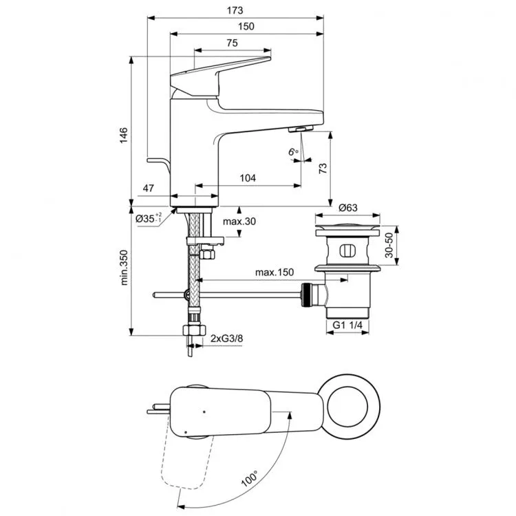 Смеситель Ideal Standard Ceraplan BD215AA Blue Start для раковины с металлическим донным клапаном хром