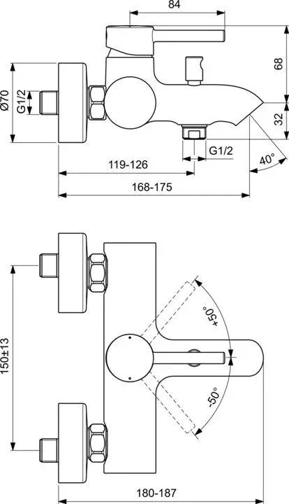 Смеситель Ideal Standard Ceraline BC199U4 для ванны и душа черный матовый/хром