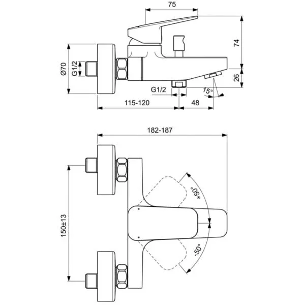 Смеситель Ideal Standard Ceraplan BD256XG для ванны и душа черный