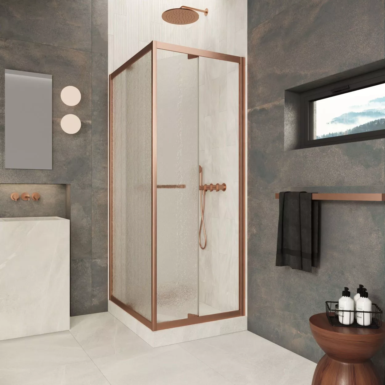 Душевой уголок Z+ZPV Inside 60*100 12 02 профиль медь стекло шиншилла