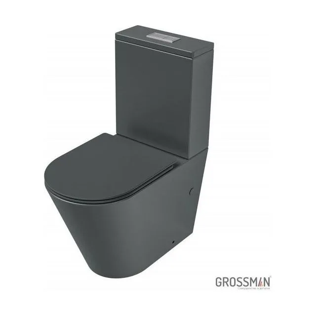 Унитаз напольный Grossman GR-4458GMSQ (640х360х835) безободковый,серый матовый с тонкой крышкой,микролифт,смыв торнадо