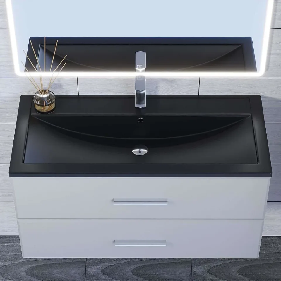 Встраиваемая раковина Uperwood Foster Quartz 100*45,5 черная матовая, уголь