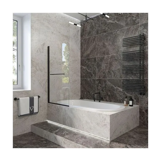 Шторка на ванну Veconi PL79B-90-01-C4 90×150 см, профиль чёрный матовый