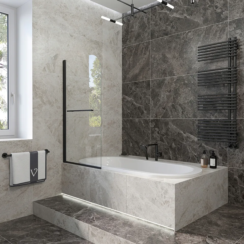 Шторка на ванну Veconi PL79B-90-01-C4 90×150 см, профиль чёрный матовый
