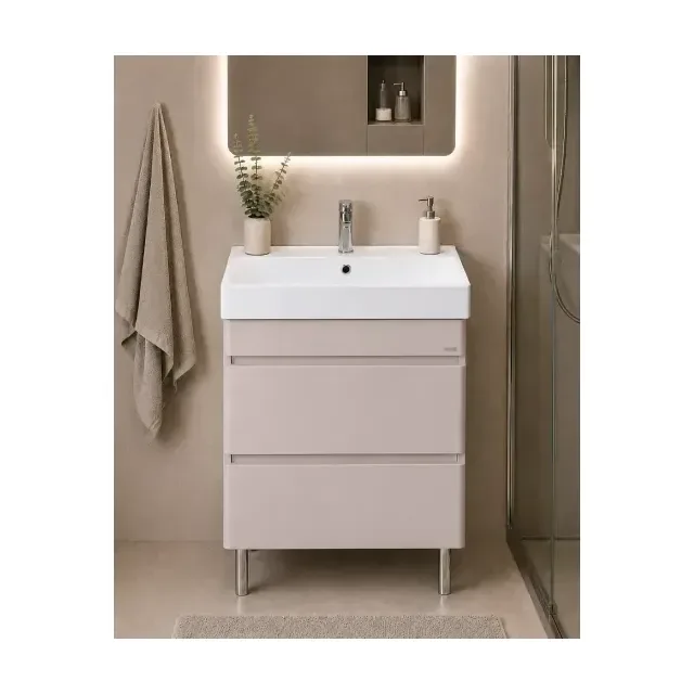 Аквадом Тумба Бриони 70 см, напольная, цвет крем, 2 ящика, с раковиной KERAMA MARAZZI Cubo