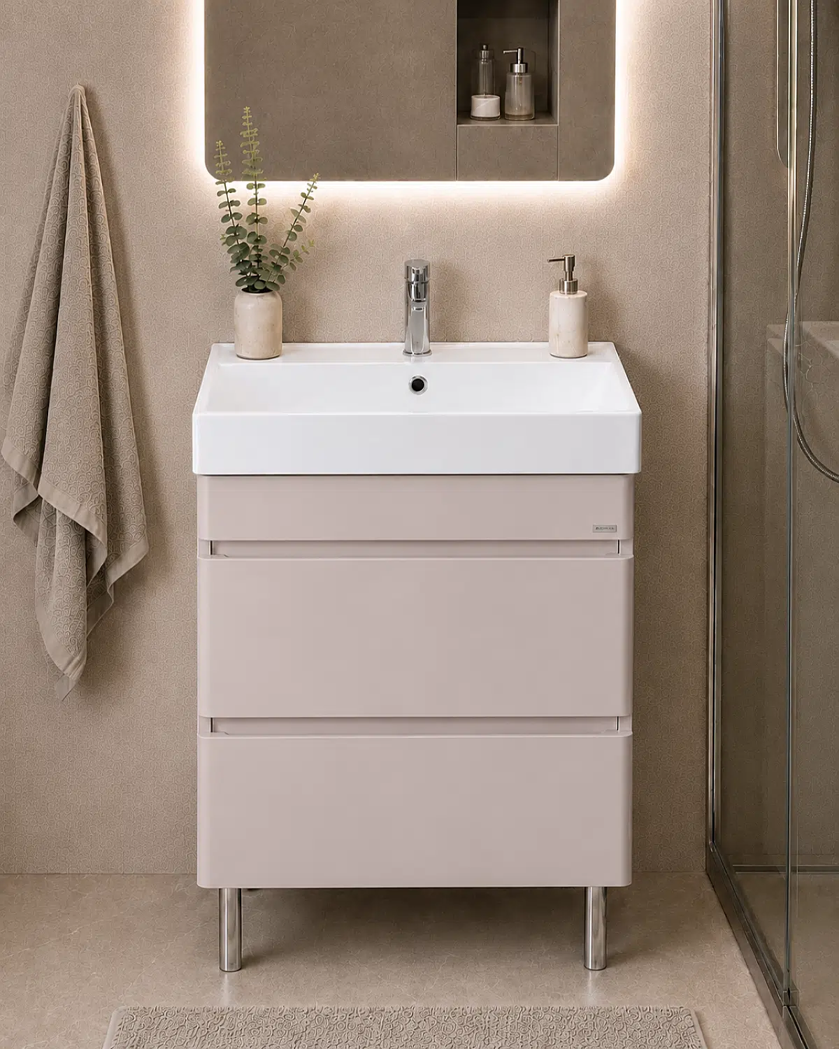 Аквадом Тумба Бриони 70 см, напольная, цвет крем, 2 ящика, с раковиной KERAMA MARAZZI Cubo