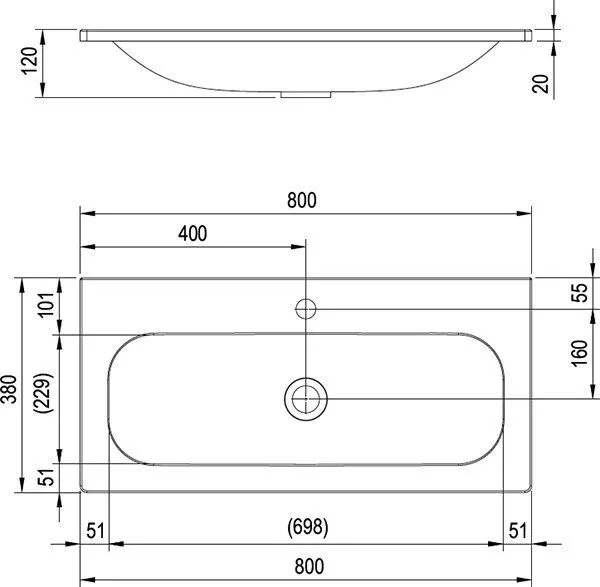 Встраиваемая раковина Ravak Ring 80*38 (приобретается в комплекте с тумбой)