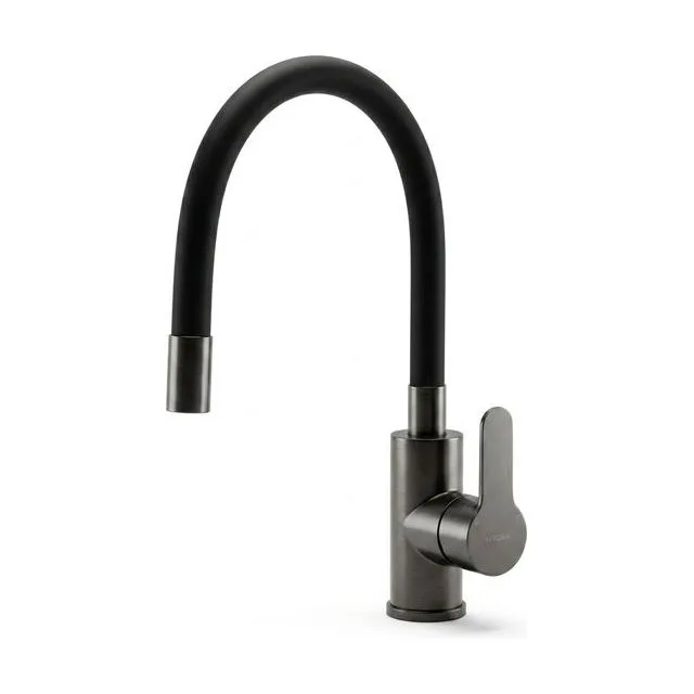 Смеситель для кухни AVRORA KITCHEN с гибким изливом, цвет оружейная сталь, цвет излива чёрный
