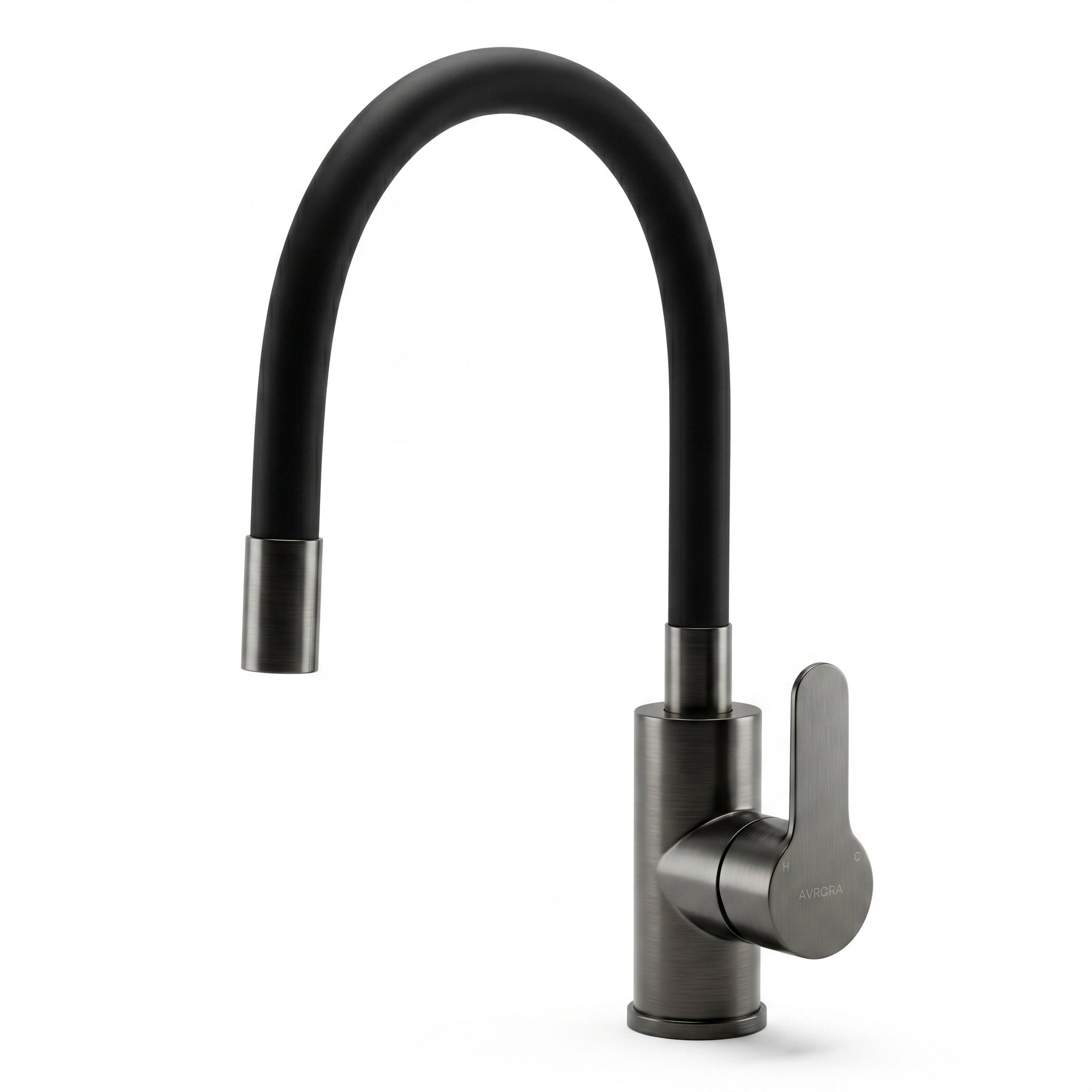 Смеситель для кухни AVRORA KITCHEN с гибким изливом, цвет оружейная сталь, цвет излива чёрный