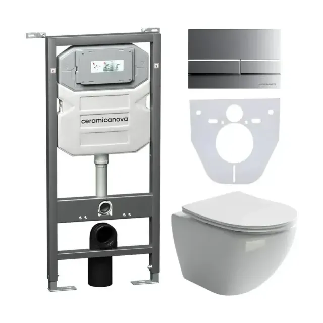 Комплект инсталляции Ceramicanova Envision, унитаз Metropol Rimless, клавиша смыва Flat хром матовый