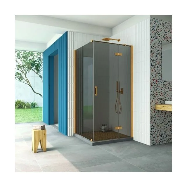 Душевое ограждение Vegas-Glass AFP-Fis Retta 120×100×199.5 см, золото матовое, стекло графит