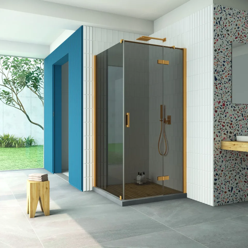 Душевое ограждение Vegas-Glass AFP-Fis Retta 120×100×199.5 см, золото матовое, стекло графит