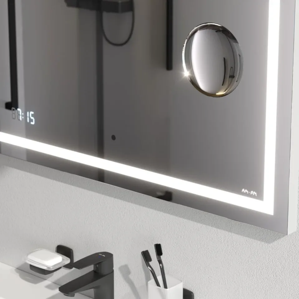 Зеркало AM.PM Gem 80 с Led подсветкой, часами и косметическим зеркалом