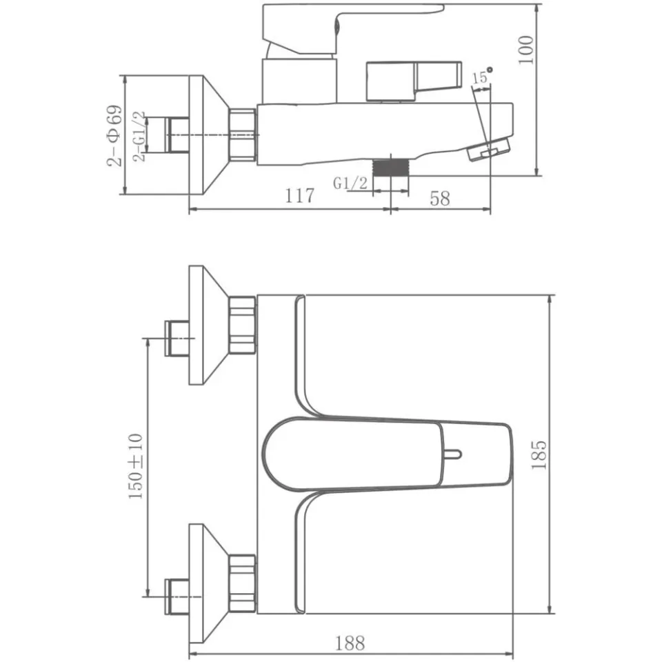 Смеситель Haiba HB60719-7 для ванны и душа черный матовый