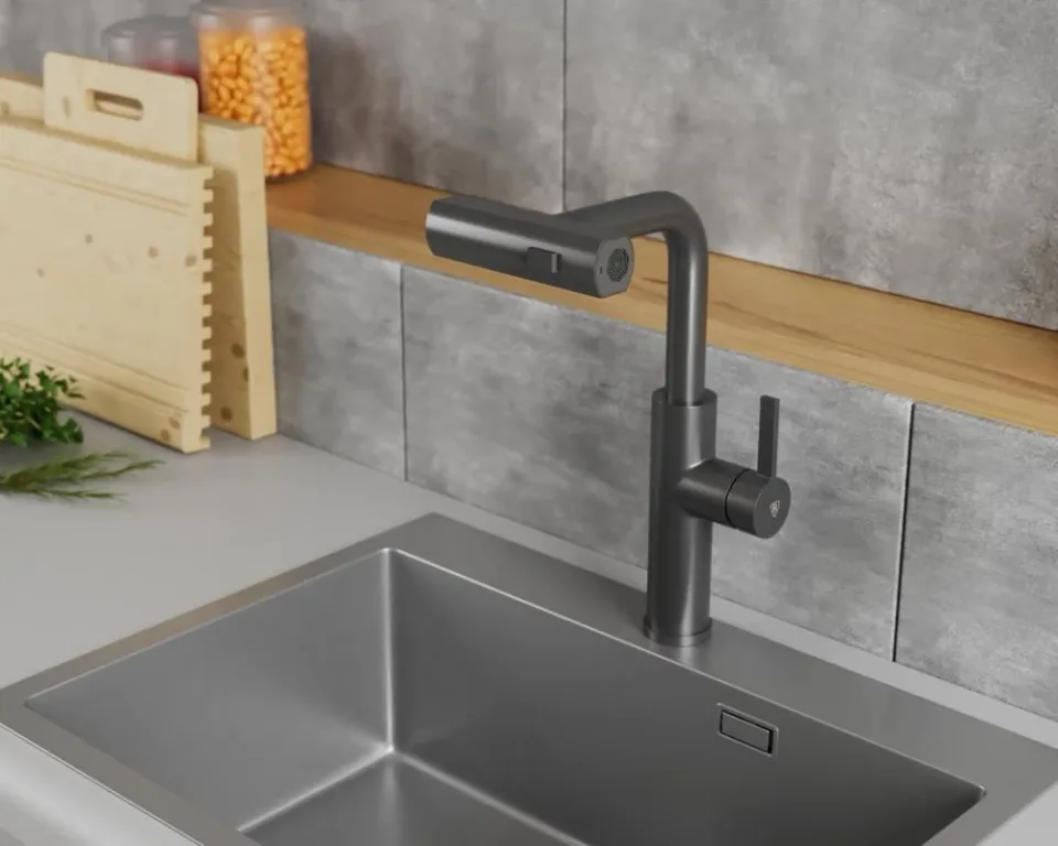 Смеситель Rush Tinos TI3732-18Grey для кухни с мультифункциональным выдвижным изливом графит