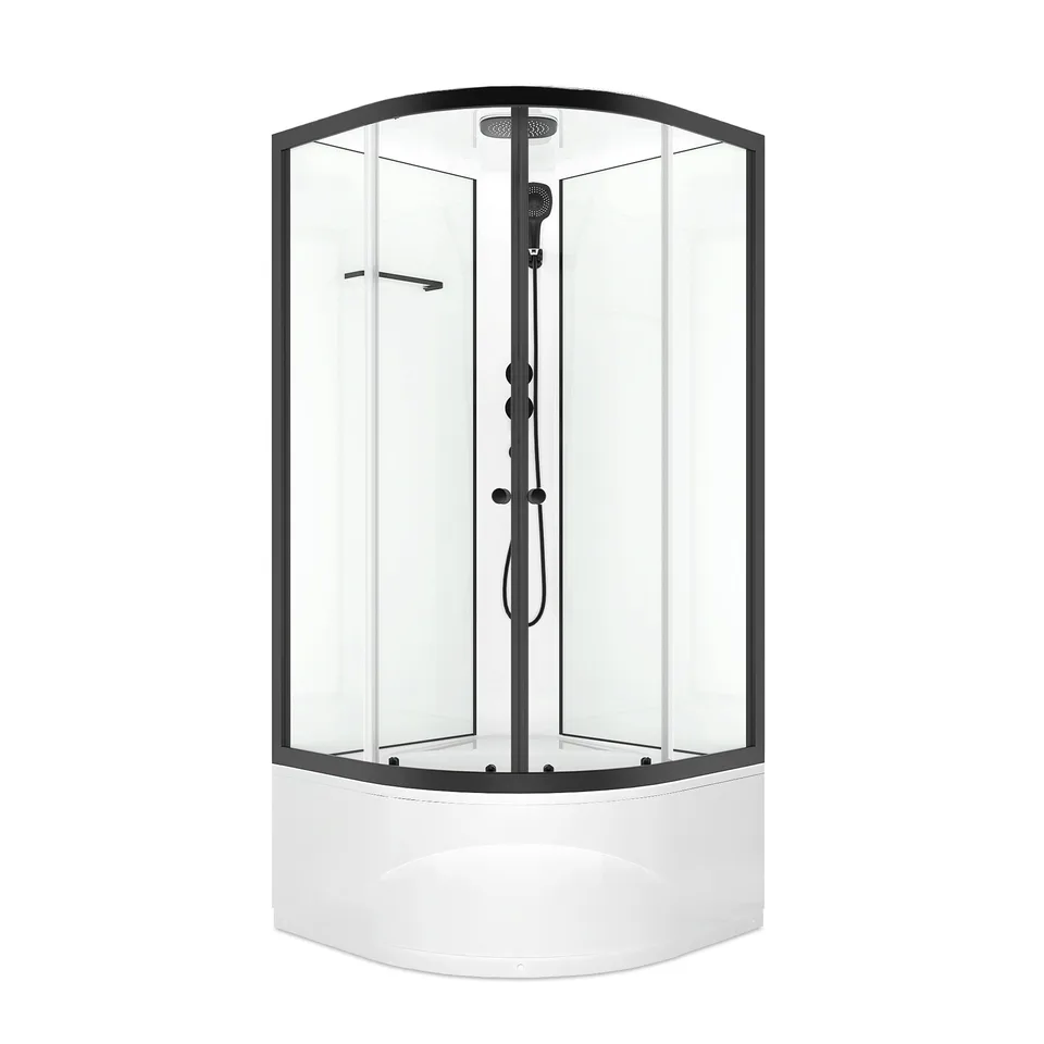 Душевая кабина Domani-Spa Delight Slim 99, высокий поддон, белые стенки, прозрачное стекло, графит профиль, Black accents, размер 90*90*218 см