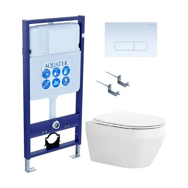 SET AQUATEK ЛЕЯ-013 4в1 (рама AQUATEK Standard INS-0000012+крепеж KKI-0000002+клавиша KDI-0000013+унитаз ЛЕЯ AQ1199-00 с тонким сиденьем soft-close)