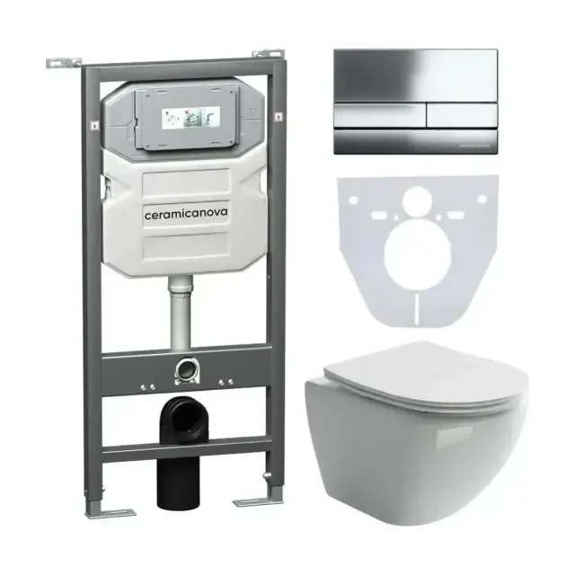 Комплект инсталляции Ceramicanova Envision, унитаз Metropol Rimless, клавиша смыва Flat хром