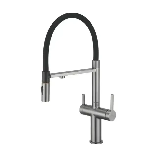 Смеситель для кухни Rose с подключением фильтра для воды R458T оружейная сталь