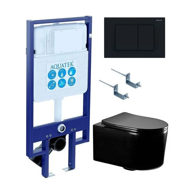 SET AQUATEK МИЯ-MB-012 4в1 (рама AQUATEK Standard INS-0000020+ крепеж KKI-0000002+клавиша KDI-0000012+унитаз AQ2004-MB с тонким сиденьем soft-close
