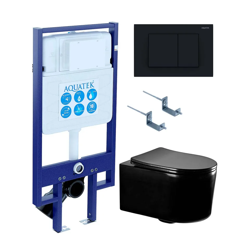 SET AQUATEK МИЯ-MB-012 4в1 (рама AQUATEK Standard INS-0000020+ крепеж KKI-0000002+клавиша KDI-0000012+унитаз AQ2004-MB с тонким сиденьем soft-close