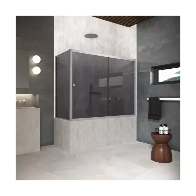 Шторка на ванную ZV+ZVF Protec 150*85 07 07, профиль матовый хром, стекло графит