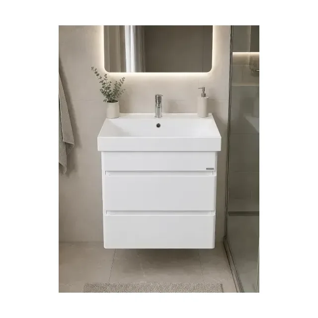 Аквадом Тумба Бриони 60 см, подвесная, цвет белый, 2 ящика, с раковиной KERAMA MARAZZI Cubo