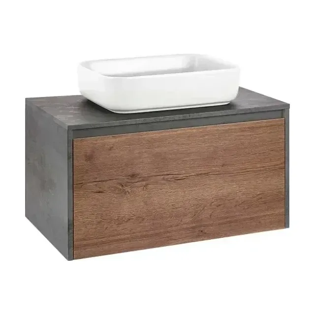 Тумба с раковиной Vincea Меса (Mesa) 80 табачный дуб/бетон (раковина белая)