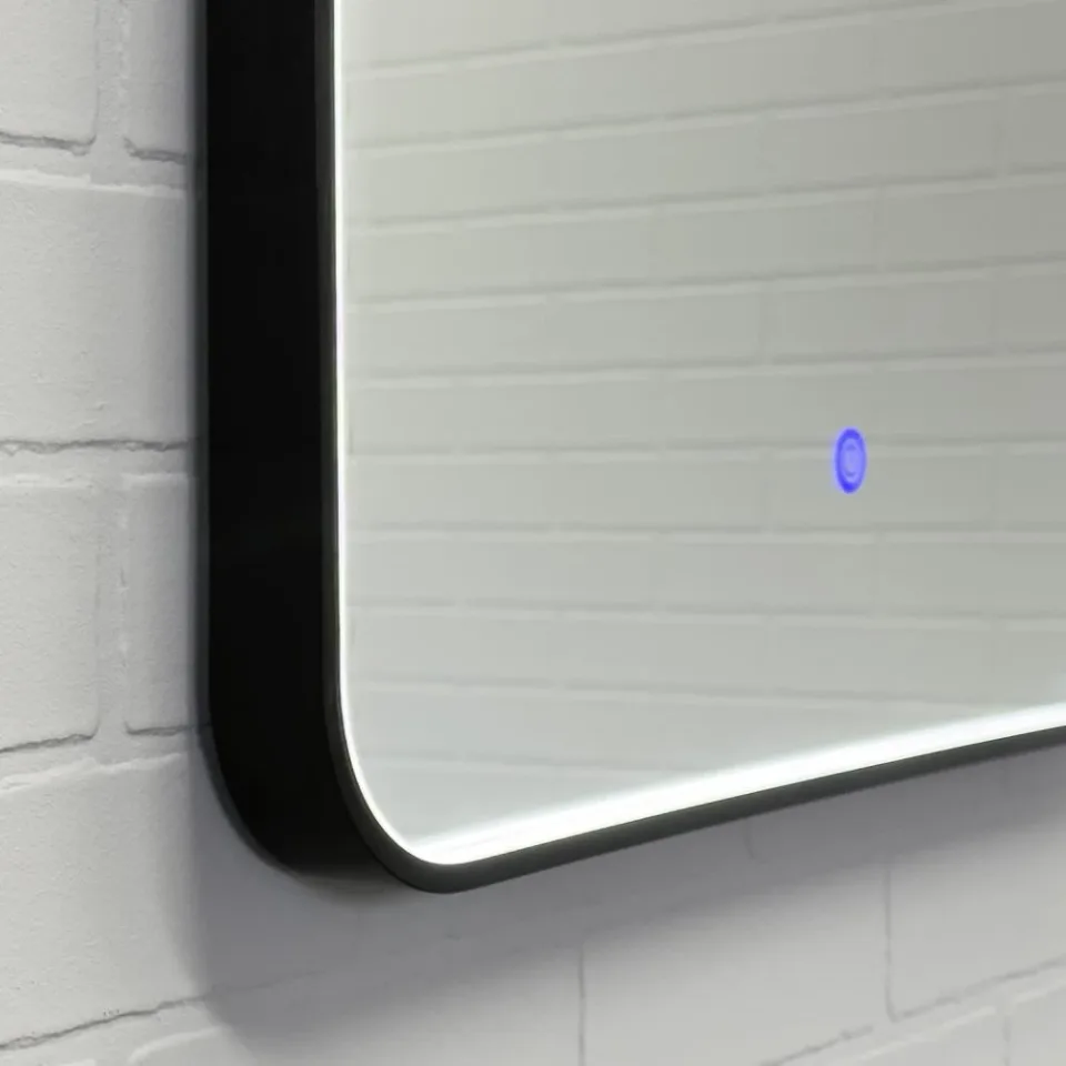 Зеркало Comforty Сириус 80 LED-подсветка, в черной алюминиевой раме, холодный свет, сенсор
