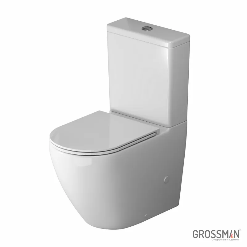 Унитаз напольный Grossman GR-4407SQ (660х390х855) безободковый,белый с тонкой крышкой,микролифт,смыв торнадо
