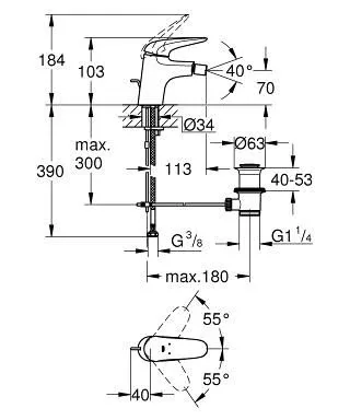 Смеситель Grohe Eurostyle 23720003 для биде с донным клапаном