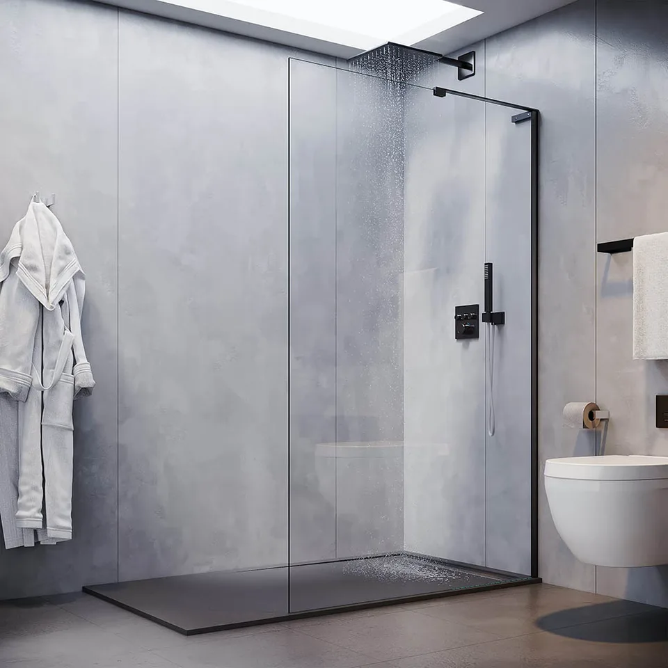 Душевая перегородка Veconi KR-77B 120×200 см, стекло прозрачное, профиль чёрный матовый (KR77B-120-01-C8)