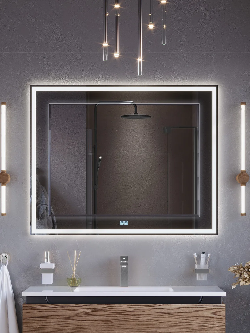 Зеркало со встроенной и контурной подсветками CEZARES CZR-SPC-RELAX-800-900-LED-TCH-BR