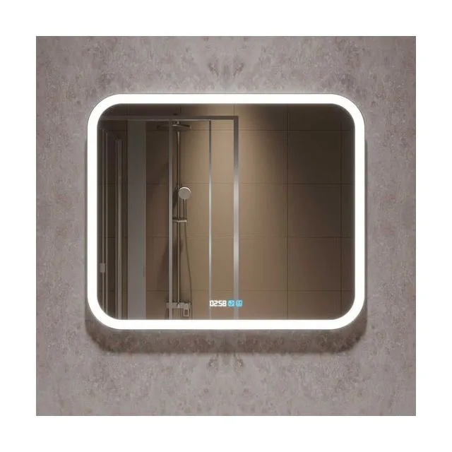Зеркало с подсветкой VLM-2A800-2W 800×680 c сенсорным выключателем и диммером, часы+антизапотевание