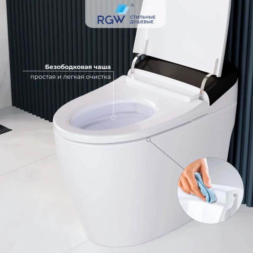 Электронный унитаз RGW SW-30 39*68 безободковый с системой смыва "Торнадо" и крышкой-сиденьем микролифт