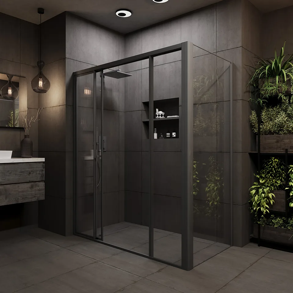 Боковая панель Veconi Premium Prato SP GR, 800x2000, брашированный графит, стекло прозрачное